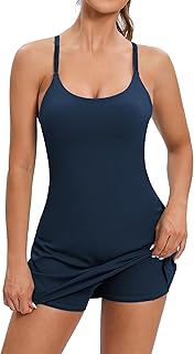 Womens Workout Tennis Dress with Built-in Shorts and Bra