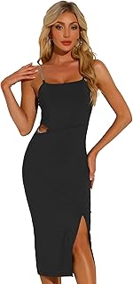 Allegra K Spaghetti Strap Backless Slit Midi Dress