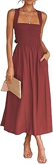 CHARTOU Women Spaghetti Strap Cut Out Smocked Midi Dress