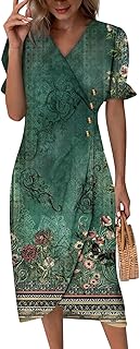 2024 Trendy V Neck Short Sleeve Floral Wrap Dress