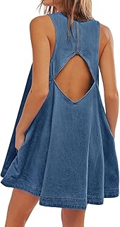 Sxkayxr Women's Sleeveless Denim Babydoll Mini Dress